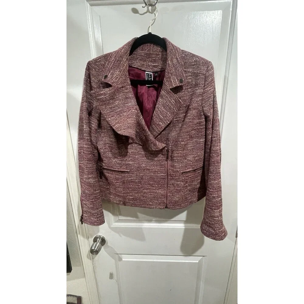 Nicole Miller for Mary Kay Pink Tweed Single-Breasted Blazer Jacket 12R Lined